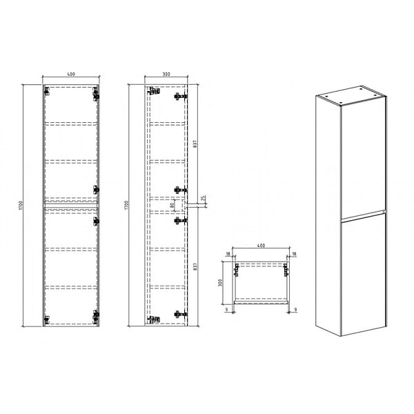 NATUREL - Naturel Verona Armoire haute bois clair avec deux portes, 40x30x170cm (VERONAV40SD) - large
