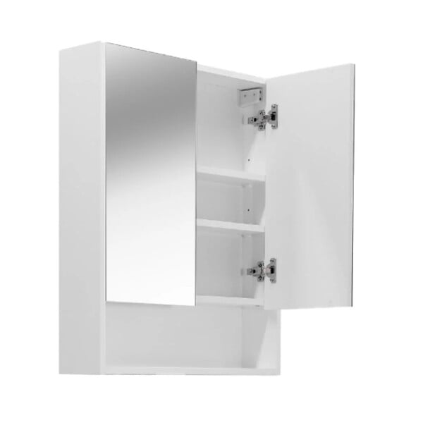 NATUREL - Naturel Lucca Armoire de salle de bain assemblée 60x75 cm, stratifié, 4 étagères, miroir blanc (LUCCA60CABW) - large