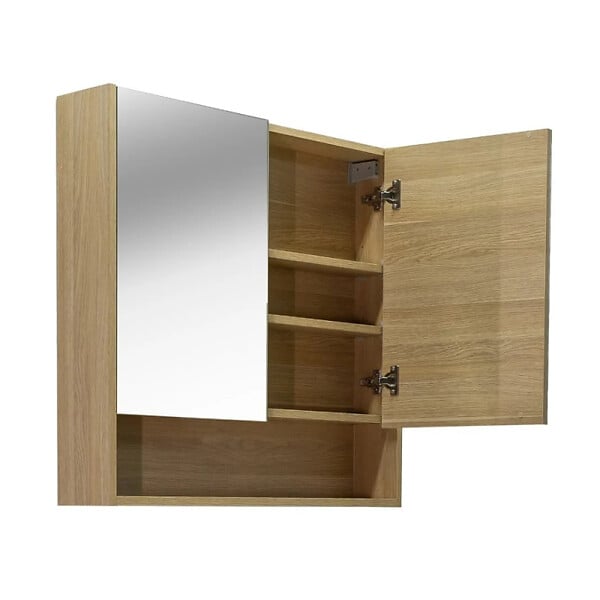 NATUREL - Naturel Lucca Armoire de toilette assemblée 80x75 cm, stratifié, 4 étagères, miroir, couleur chêne (LUCCA80CABD) - large