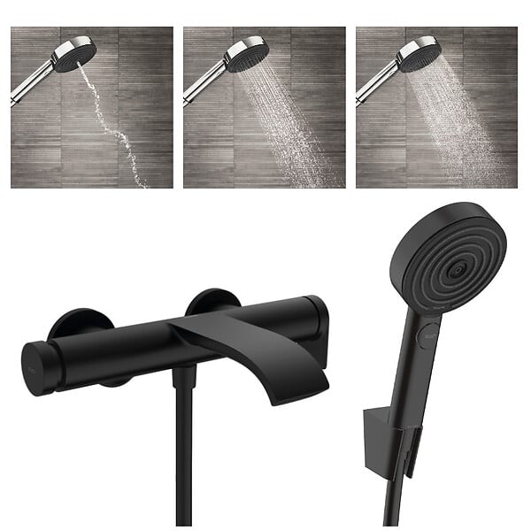 HANSGROHE - Hansgrohe Vivenis Pulsify Set Mitigeur bain/douche, bec cascade + Douchette 3 jets Relaxation avec support et flexible (75420670-Pulsify2) - large