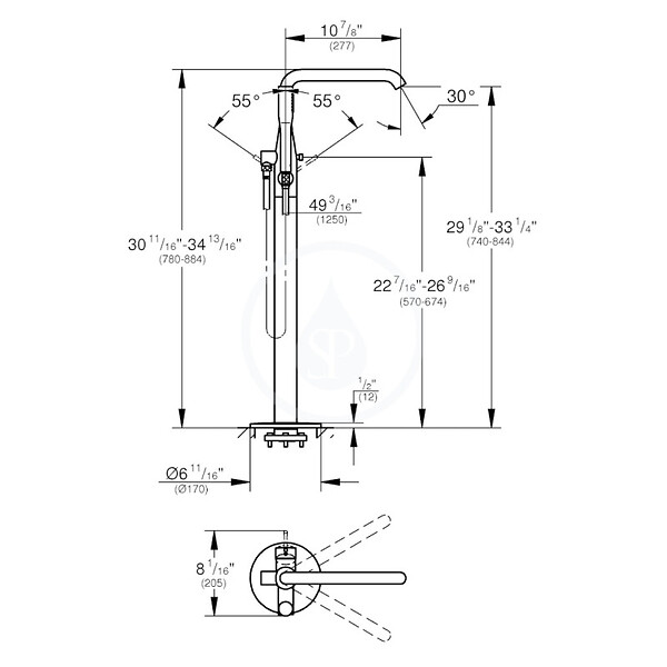 GROHE - Essence Mitigeur monocommande Bain/Douche 1/2", montage au sol (23491AL1) - large