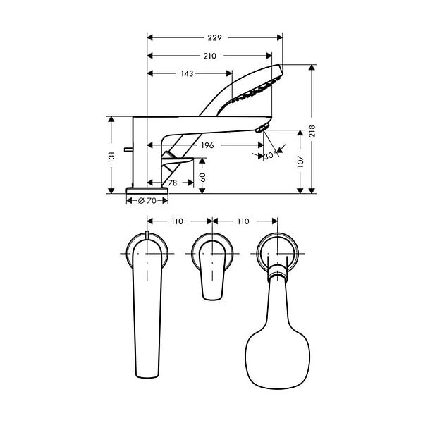 HANSGROHE - Talis E Set de finition mitigeur 3 trous pour montage sur bord de baignoire (71730000) - large
