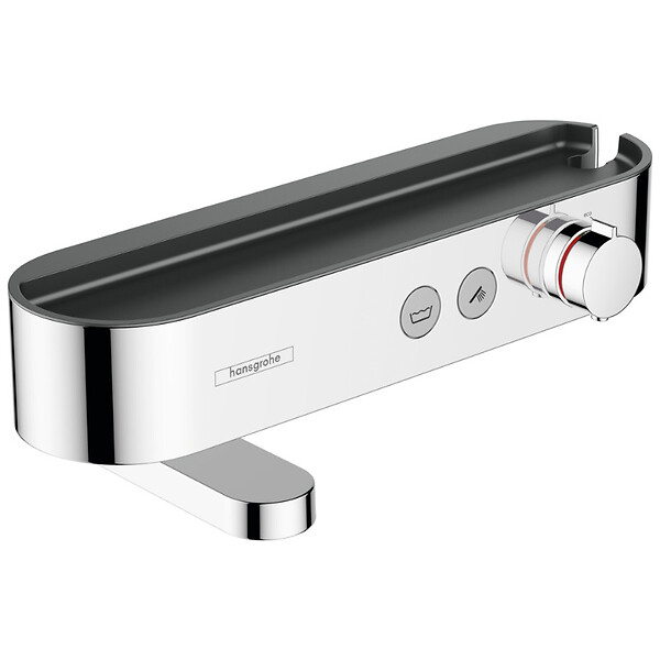 HANSGROHE - Hansgrohe Pack Mitigeur thermostatique bain/douche 400 avec tablette, bec déverseur rotatif + Set de douche 2 jets, Chrome - large
