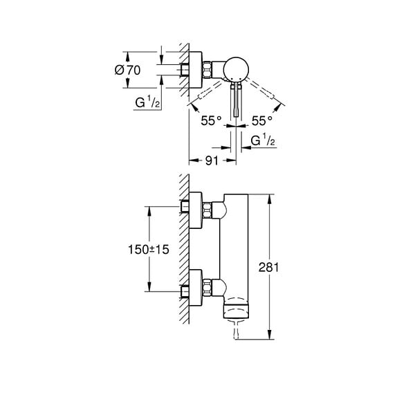GROHE - Grohe Essence Mitigeur monocommande douche 1/2" avec cartouche céramique, Chrome (G-25252001) - large