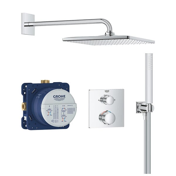 GROHE - Grohe Precision Set de douche encastrée avec mitigeur thermostatique + Douche de tête + Douchette, chrome (G34881000) - large