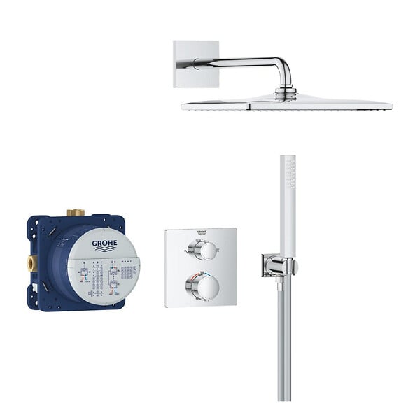 GROHE - Grohe Precision Set de douche encastrée avec mitigeur thermostatique + Douche de tête + Douchette, chrome (G34881000) - large
