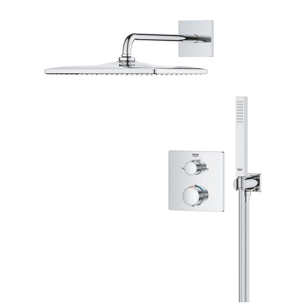 GROHE - Grohe Precision Set de douche encastrée avec mitigeur thermostatique + Douche de tête + Douchette, chrome (G34881000) - large