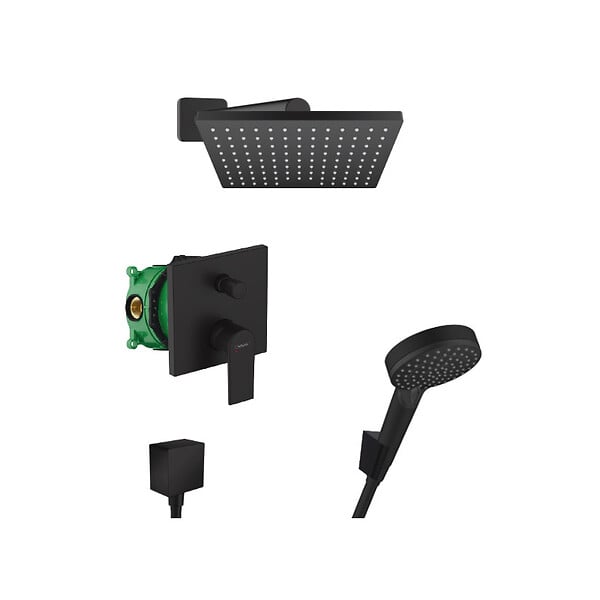 HANSGROHE - Hansgrohe Vernis Shape Set de douche tout en 1 avec Douche de tête 230 + Douchette à main 2 jets, Noir mat - large