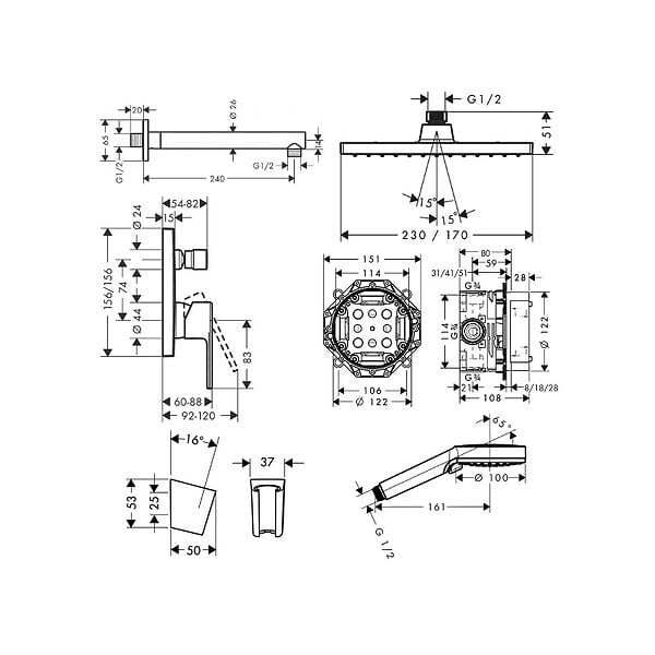 HANSGROHE - Hansgrohe Vernis Shape Set de douche tout en 1 avec Douche de tête 230 + Douchette à main 2 jets, Noir mat - large