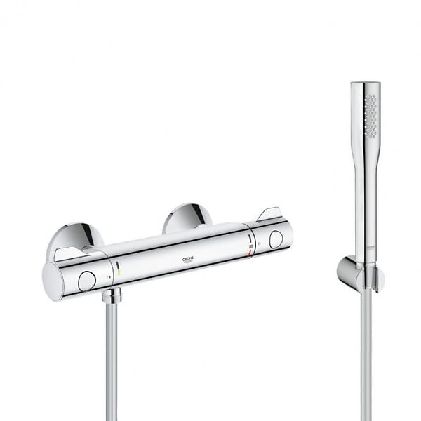 GROHE - Grohe Set de douche Mitigeur thermostatique Grohtherm 800 + Douchette stick 1 jet Euphoria Cosmopolitan, Chrome (34558000-Euphoria) - large