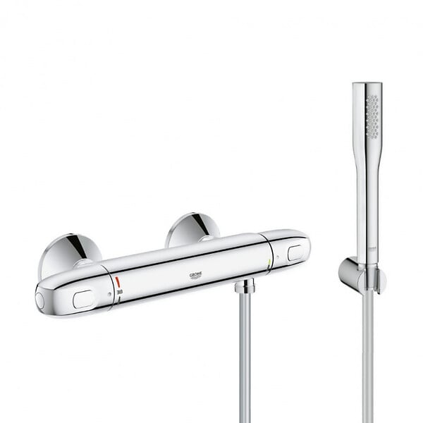 GROHE - Grohe Set de douche Mitigeur thermostatique Grohtherm 1000 + Douchette stick 1 jet Euphoria Cosmopolitan, Chrome (34550000-Euphoria) - large