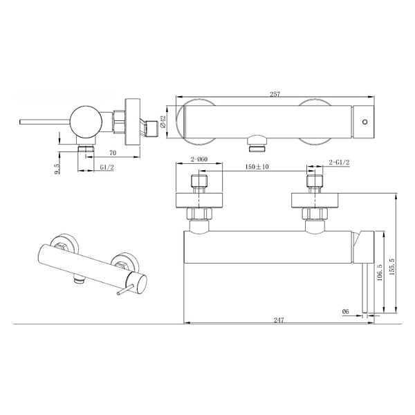 SWISS AQUA TECHNOLOGIES - Swiss Aqua Technologies Aurum mitigeur de douche mural 150 mm à levier sans set de douche, or rose brossé (SATBAUR268BRG) - large