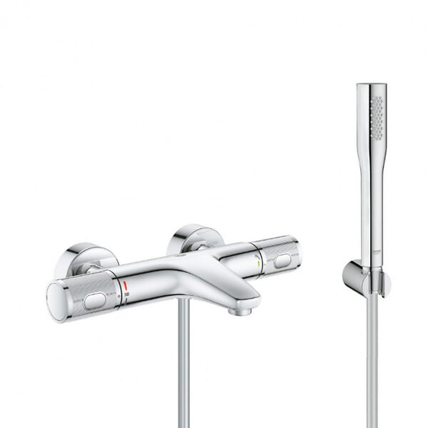 GROHE - Grohe Set bain/douche Mitigeur thermostatique Precision Feel + Douchette stick 1 jet Euphoria Cosmopolitan, Chrome (34788000-Euphoria) - large
