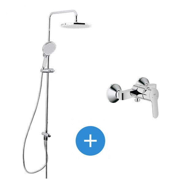 SWISS AQUA TECHNOLOGIES - Swiss Aqua Technolgy Set de douche avec mitigeur + Douchette 3 jets barre avec curseur + Douche de tête XXL 254 mm Chrome - large
