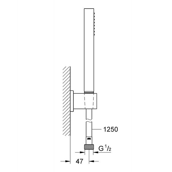 GROHE - Grohe Set bain/douche mitigeur thermostatique cascade + Douchette Stick 1 jet, support mural, flexible, Chrome (34467001-CUBESTICK) - large