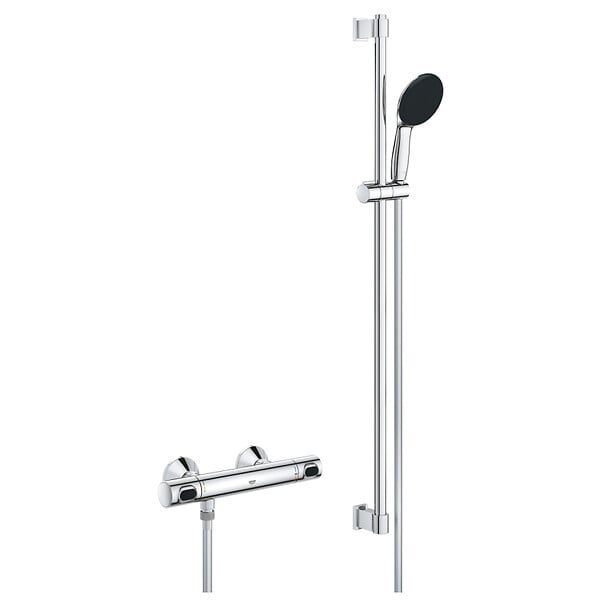 GROHE - Precision Flow Set de douche avec mitigeur thermostatique + Douchette + Barre 90 cm, chrome (G34805001) - large