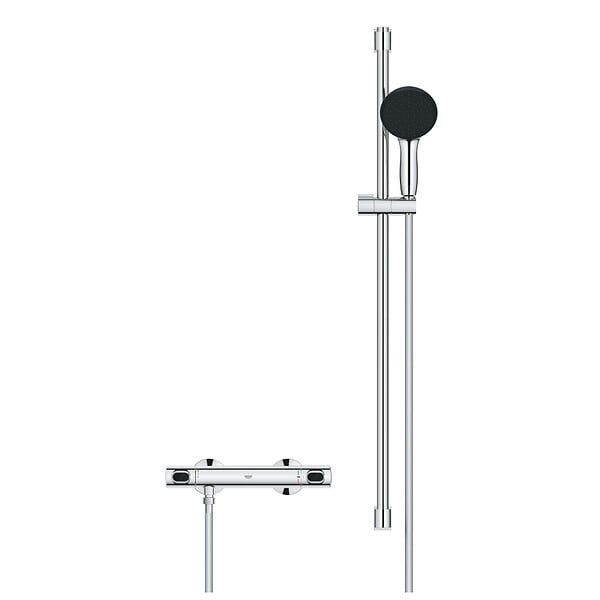 GROHE - Precision Flow Set de douche avec mitigeur thermostatique + Douchette + Barre 90 cm, chrome (G34805001) - large