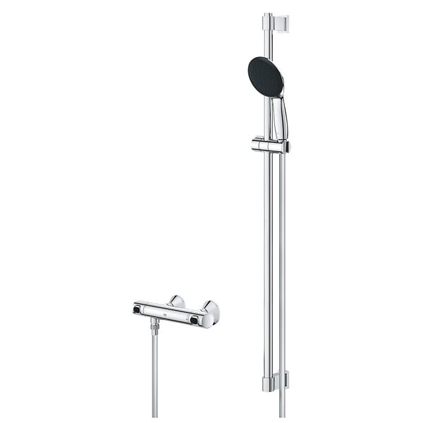 GROHE - Precision Flow Set de douche avec mitigeur thermostatique + Douchette + Barre 90 cm, chrome (G34805001) - large
