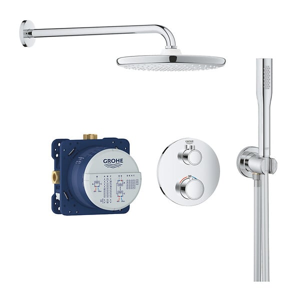 GROHE - Grohtherm Set de douche encastré avec mitigeur thermostatique, douche de tête XXL 250 et douchette, Chrome (34727000-XXL2) - large