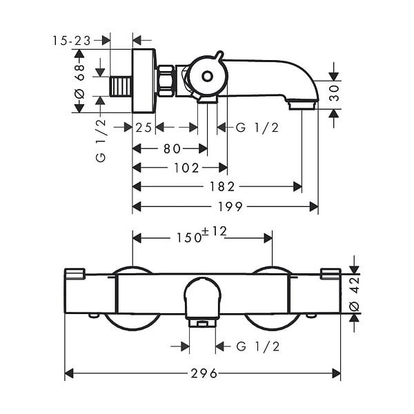 HANSGROHE - Hansgrohe Ecostat Set Mitigeur Thermostatique bain/douche + Douchette à main XXL 105mm 3 jets, flexible douche 160cm, barre 65cm - large