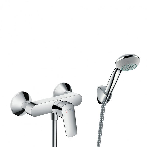 HANSGROHE - Set de douche Mitigeur Logis + Douchette � main 1 jet + Flexible + Support mural, Chrome (71600000-PORTER) - large