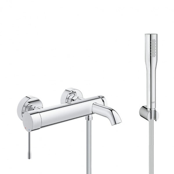 GROHE - Grohe Set bain/douche Mitigeur mécanique Essence + Douchette stick 1 jet Euphoria Cosmopolitan, Chrome (33624001-Euphoria) - large