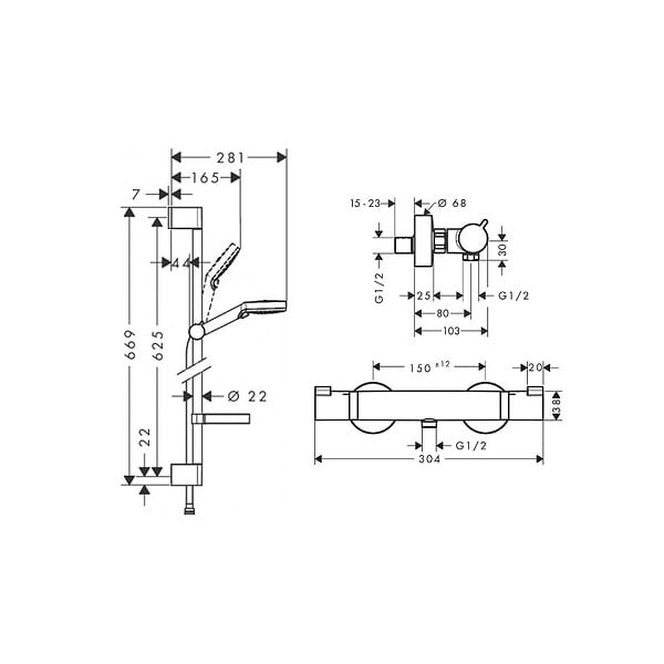 HANSGROHE - Hansgrohe Ecostat Comfort Pack Mitigeur thermostatique douche + Set de douche Crometta Vario avec douchette 2 jets - large