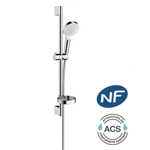 HANSGROHE - Hansgrohe Logis Pack Mitigeur encastré + Fixfit Square + Barre de douche + Porte-savon + Douchette à main, Chrome (71605000-Crometta2) - large