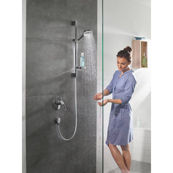 HANSGROHE - Hansgrohe Logis Pack Mitigeur encastré + Fixfit Square + Barre de douche + Porte-savon + Douchette à main, Chrome (71605000-Crometta2) - large