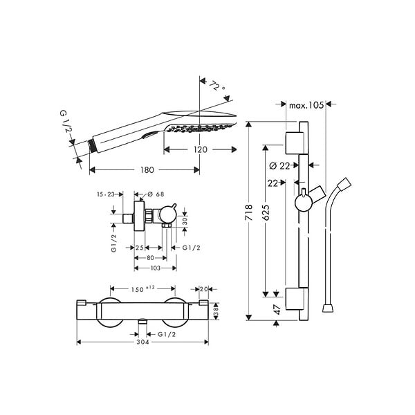 HANSGROHE - Hansgrohe Set de douche Mitigeur Comfort + Barre Unica 65cm + Douchette 3 jets Raindance 120 Select E, Bronze brossé - large