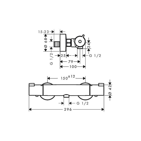 HANSGROHE - Hansgrohe Ecostat Mitigeur thermostatique douche + Douchette à main XXL 105mm 3 jets, Flexible de douche 125cm, support mural - large