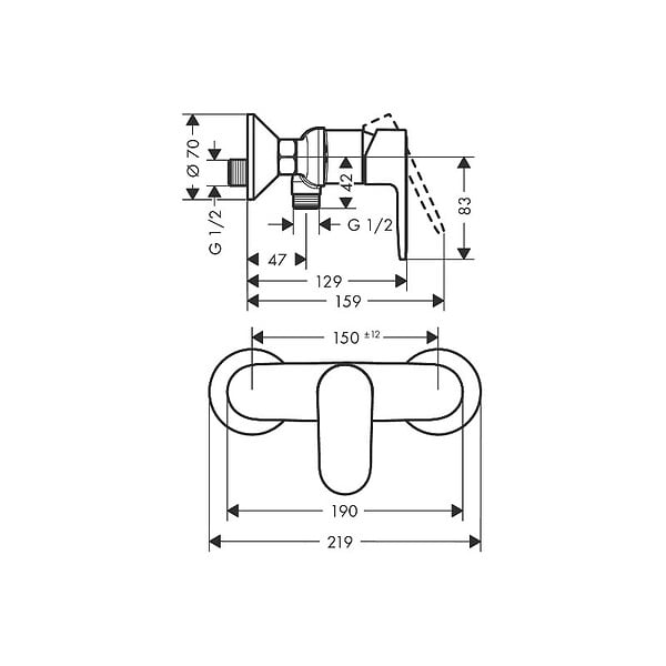 HANSGROHE - Hansgrohe Vernis Blend Set Mitigeur de douche + Douchette à main XXL 105mm 3 jets + Flexible de douche 125cm, support mural - large
