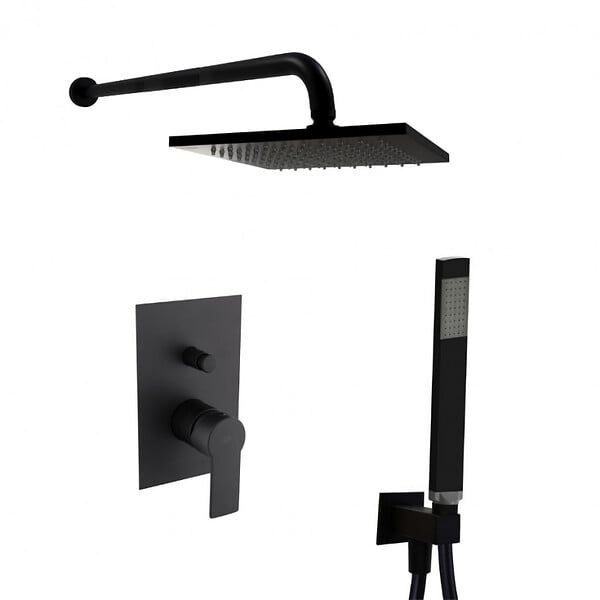 SWISS AQUA TECHNOLOGIES - Swiss Aqua Technologies by Paffoni Set de douche tout en 1 avec douche de tête 20cm + Douchette 1 jet, Noir mat (SATBSBW215-SET) - large