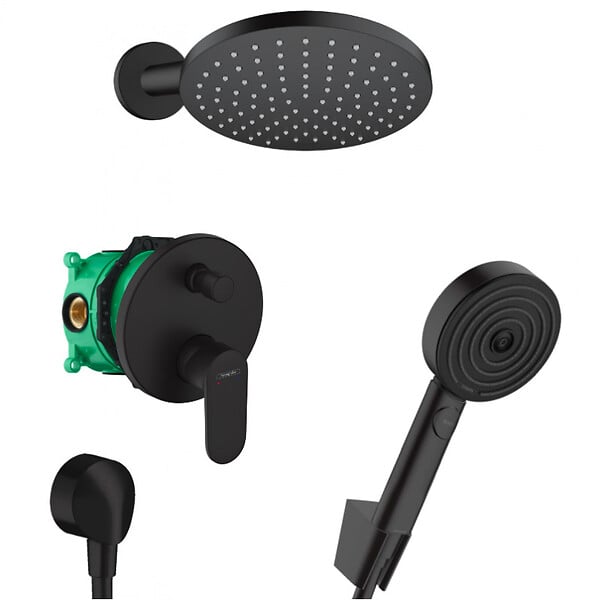 HANSGROHE - Hansgrohe Vernis Blend Pulsify Set de douche tout en 1 avec Douche de tête 205 XXL + Douchette à main 3 jets, Noir mat - large