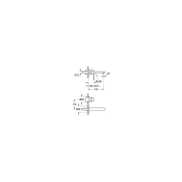 GROHE - Eurosmart Cosmopolitan Set Mitigeur de lavabo encastré mural Chrome Taille S + Corps d'encastrement (19381000-SET) - large