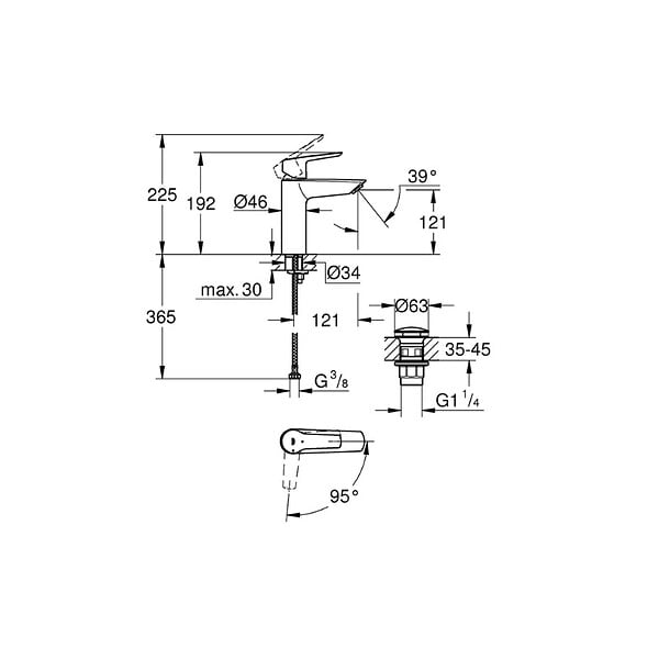 GROHE - Mitigeur lavabo monocommande START FastFixation GROHE 23746002 bec droit - taille M - chrome - large
