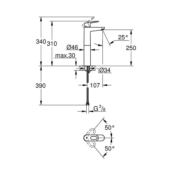 GROHE - Bauloop Mitigeur monocommande pour vasque à poser, taille XL, chrome (23764000) - large