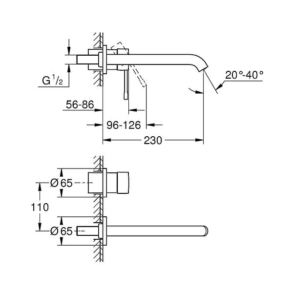 GROHE - Grohe Set Mitigeur de lavabo Essence encastré mural Taille L Hard Graphite + Corps d'encastrement (19967A01-SET) - large