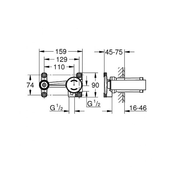 GROHE - Grohe Set Mitigeur de lavabo Essence encastré mural Taille L Hard Graphite + Corps d'encastrement (19967A01-SET) - large
