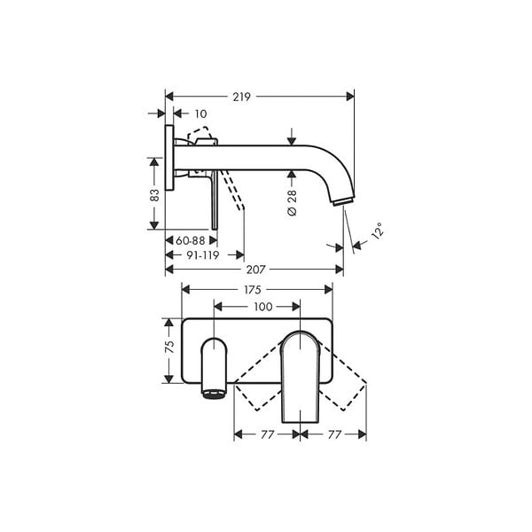 HANSGROHE - Hansgrohe Vernis Shape Mitigeur de lavabo encastré mural, 2 sorties, bec 207 mm, Chrome (HG-71578000) - large