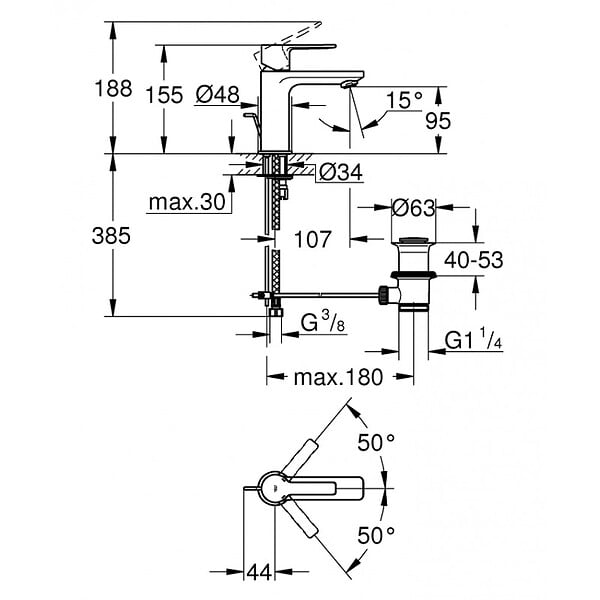 GROHE - Lineare, mitigeur monocommande 1/2" lavabo taille XS, Hard Graphite brossé (32109AL1) - large