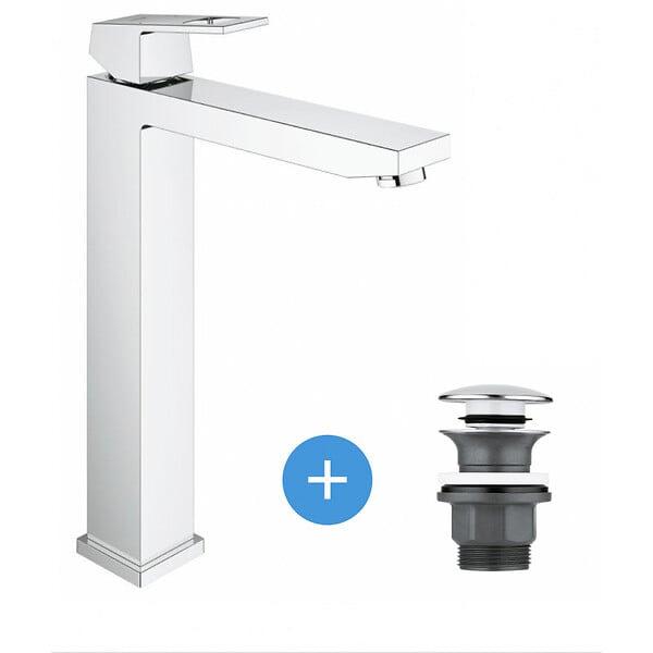 GROHE - Eurocube Set Mitigeur monocommande 1/2" LavaboTaille XL + Bonde clic clac Grohe pour lavabo avec trop-plein (23406000-CLICCLAC) - large