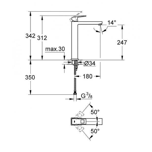 GROHE - Eurocube Set Mitigeur monocommande 1/2" LavaboTaille XL + Bonde clic clac Grohe pour lavabo avec trop-plein (23406000-CLICCLAC) - large