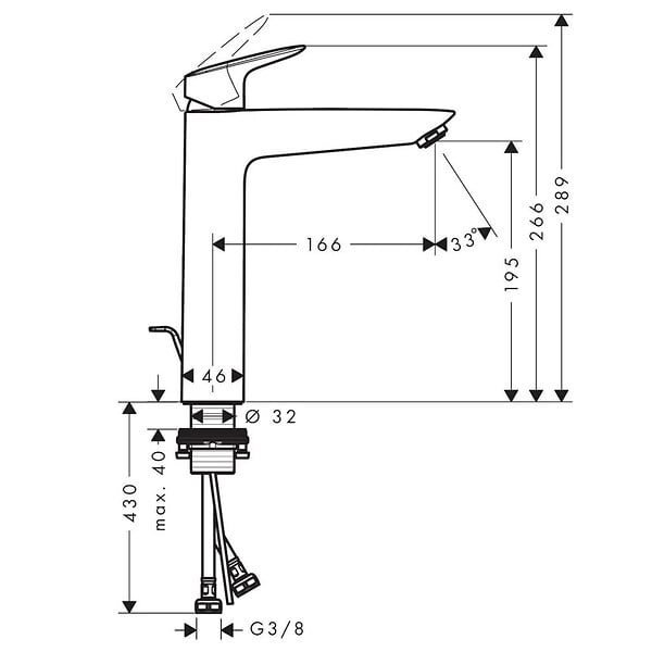 HANSGROHE - Logis Mitigeur de lavabo 190 HANSGROHE 71090000 avec tirette et vidage synthétique - large