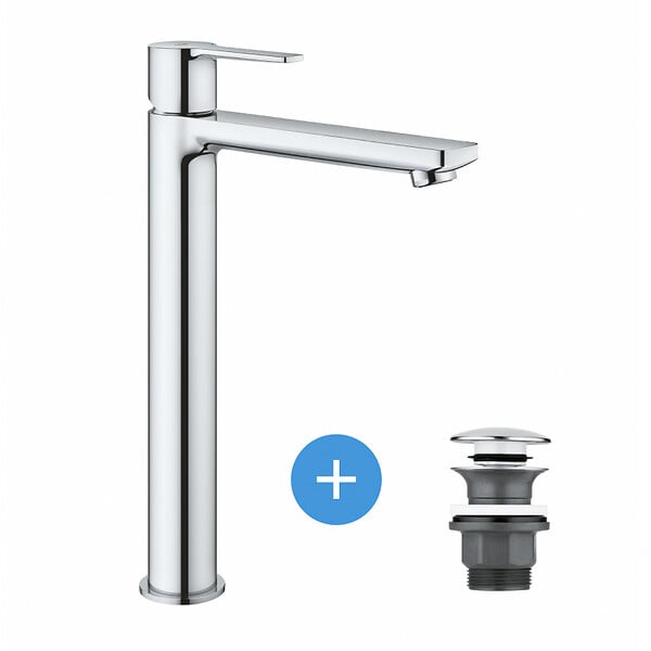 GROHE - Lineare Set Mitigeur Monocommande Lavabo Taille XL + Bonde clic clac Grohe pour lavabo avec trop-plein (23405001-CLICCLAC) - large