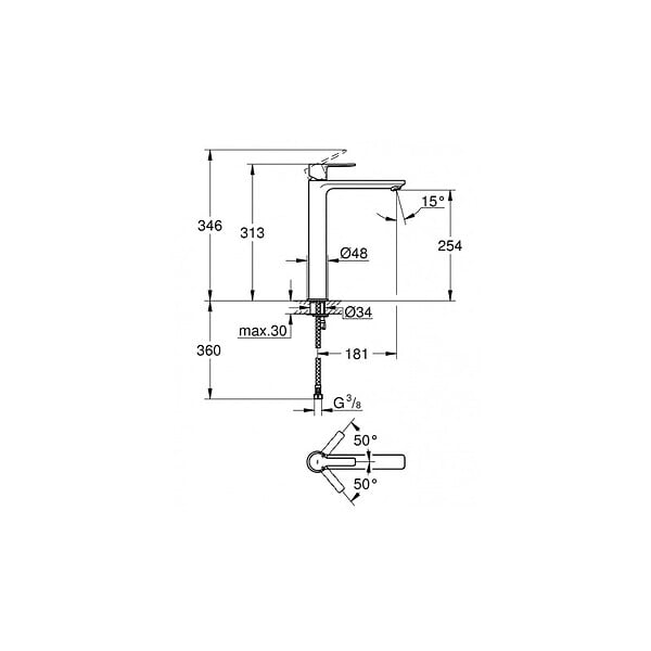 GROHE - Lineare Set Mitigeur Monocommande Lavabo Taille XL + Bonde clic clac Grohe pour lavabo avec trop-plein (23405001-CLICCLAC) - large