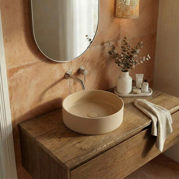 CERAMIA - Ceramia Vasque à poser ronde 36 cm hauteur 12,5 cm sans trop-plein moka mat PixL (CEPX3636MOM) - large