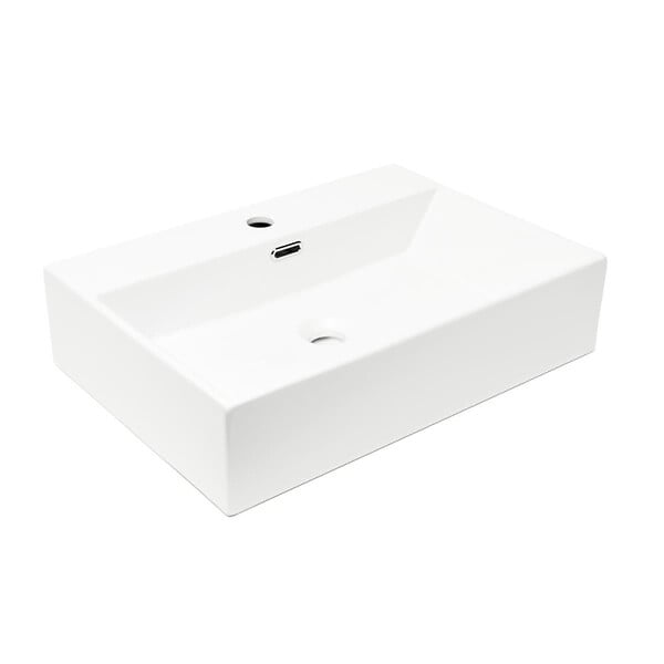 SWISS AQUA TECHNOLOGIES - Cube Way 60x42 cm lavabo suspendu en céramique avec trou pour robinetterie au milieu, sans siphon ni mitigeur, blanc (SATCW6042) - large