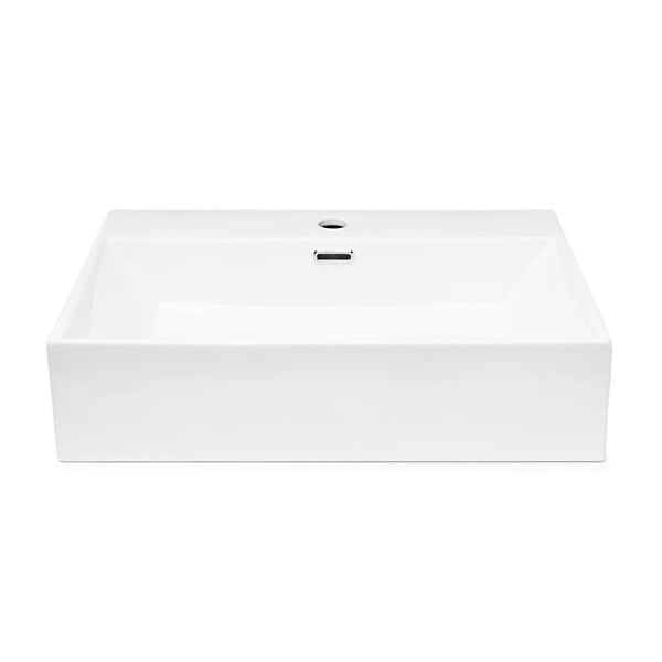 SWISS AQUA TECHNOLOGIES - Cube Way 60x42 cm lavabo suspendu en céramique avec trou pour robinetterie au milieu, sans siphon ni mitigeur, blanc (SATCW6042) - large
