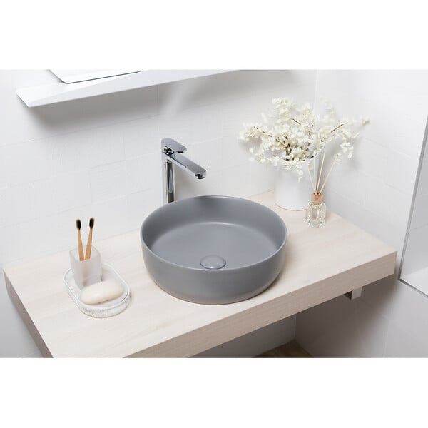 SWISS AQUA TECHNOLOGIES - Swiss Aqua Technologies Vasque à poser Infinitio 39 x 39 x 12 cm sans trop-plein, gris mat (SATINF3939LGRM) - large
